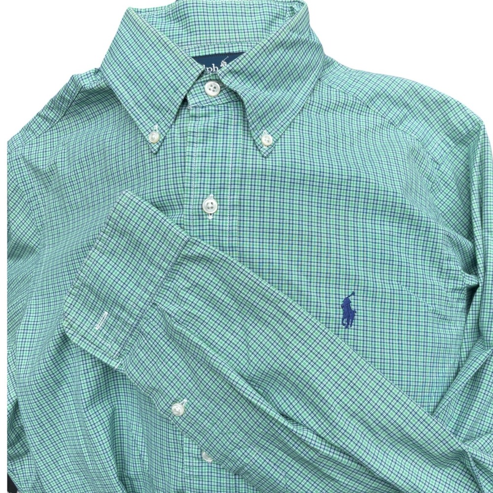 Polo Ralph Lauren Mens Small‎ Button Down Shirt Green Blue Micro Check Classic